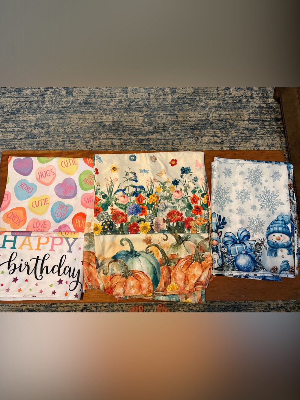 Set of 5 - Assorted Decorative Holiday and Seasonal table cloths  - 52”x70”